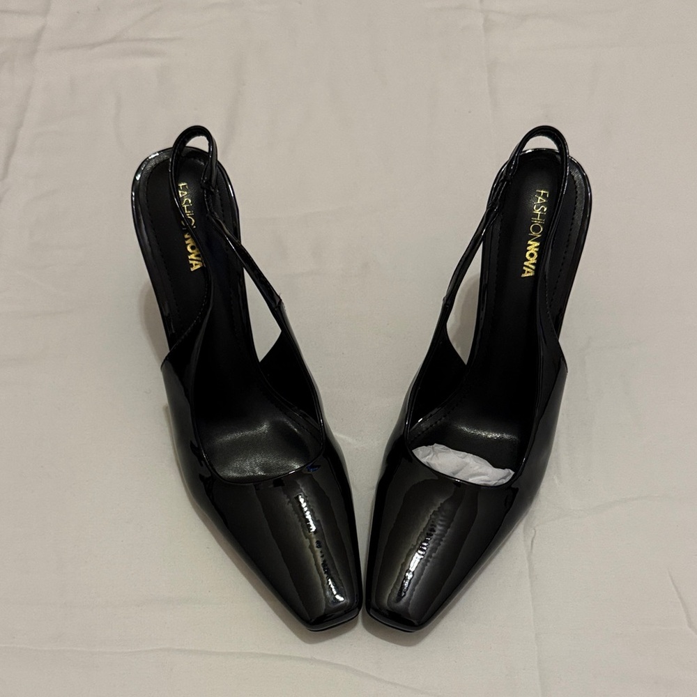 Fashion Nova Black Patent Slingback Square-Toe Heels